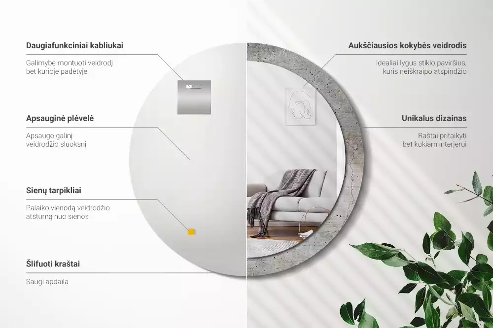 Miroir rond avec décoration Béton gris