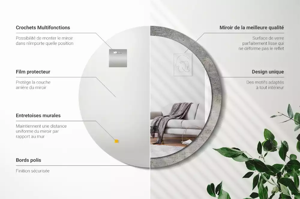 Miroir rond avec décoration Béton gris