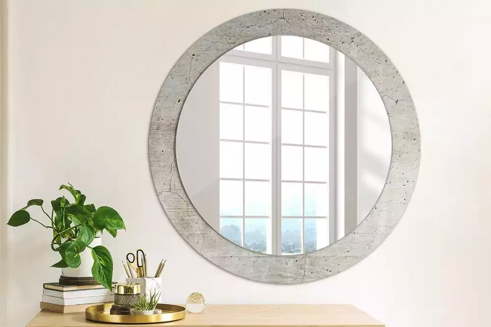 Miroir rond avec décoration Béton gris