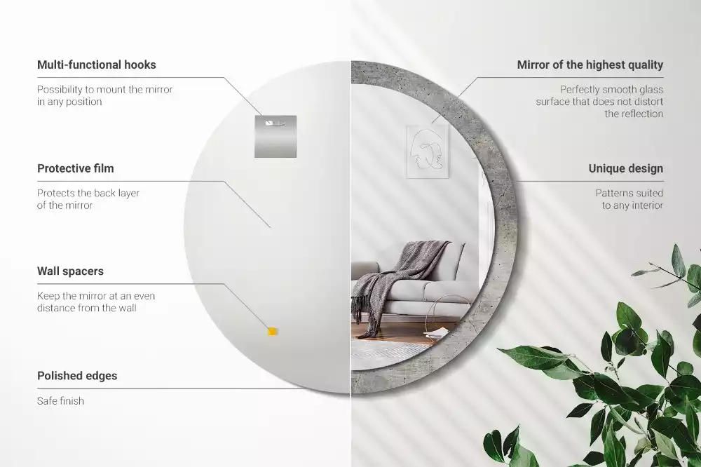Miroir rond avec décoration Béton gris