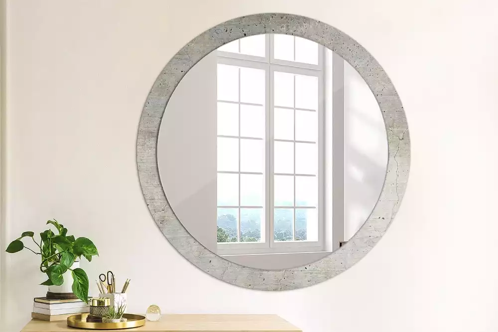 Miroir rond avec décoration Béton gris