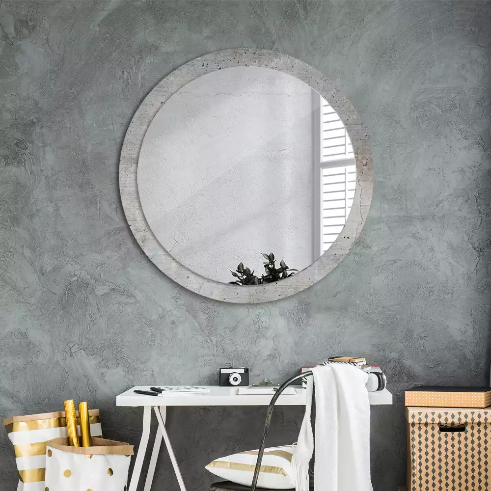 Miroir rond avec décoration Béton gris