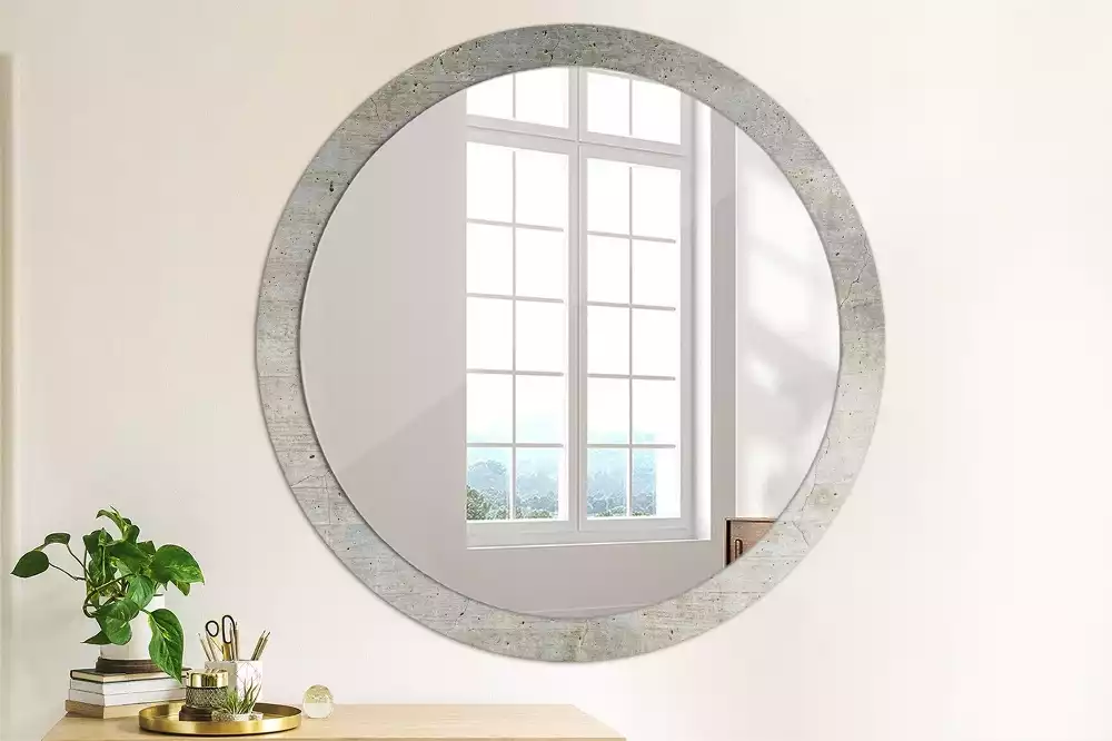 Miroir rond avec décoration Béton gris