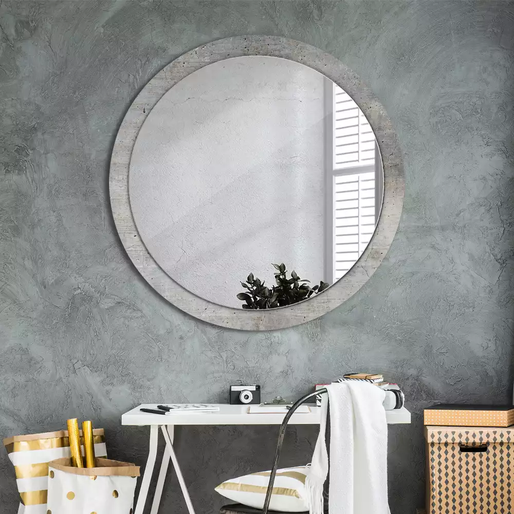 Miroir rond avec décoration Béton gris