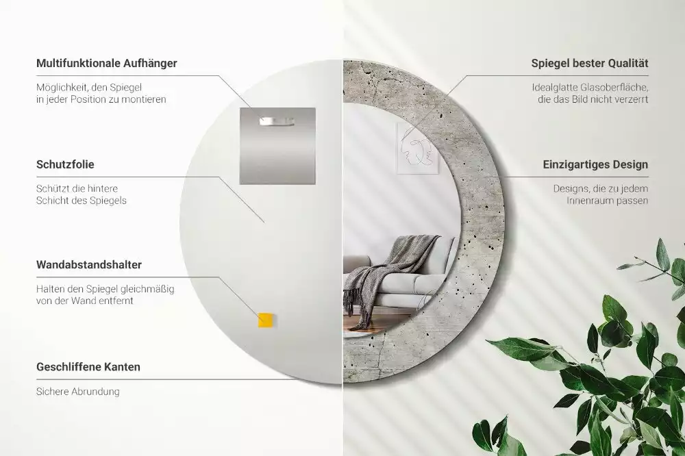 Miroir rond avec décoration Béton gris