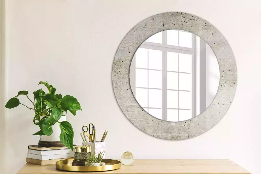 Miroir rond avec décoration Béton gris
