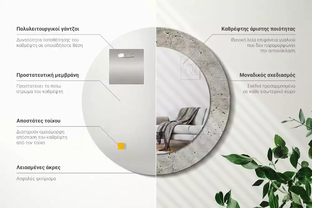 Miroir rond avec décoration Béton gris