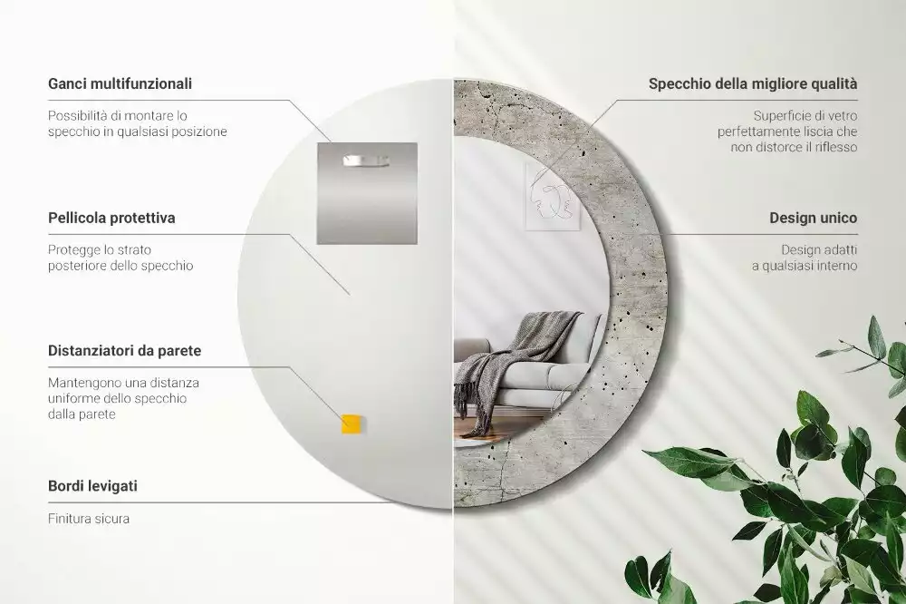 Miroir rond avec décoration Béton gris