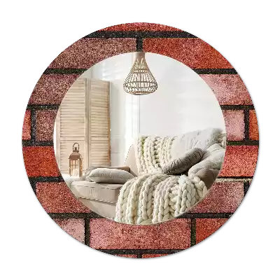 Miroir rond cadre avec impression Brique rouge
