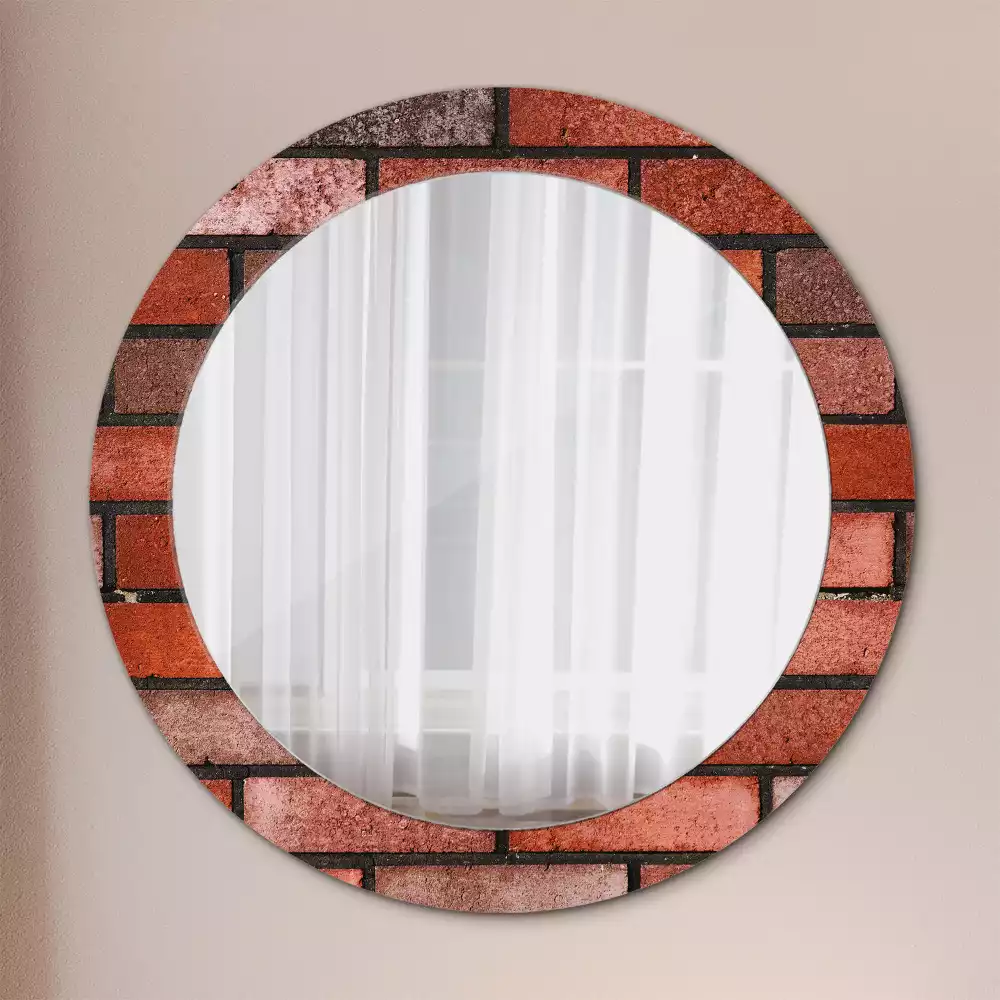 Miroir rond cadre avec impression Brique rouge