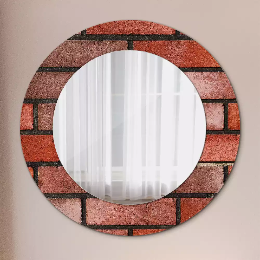 Miroir rond cadre avec impression Brique rouge