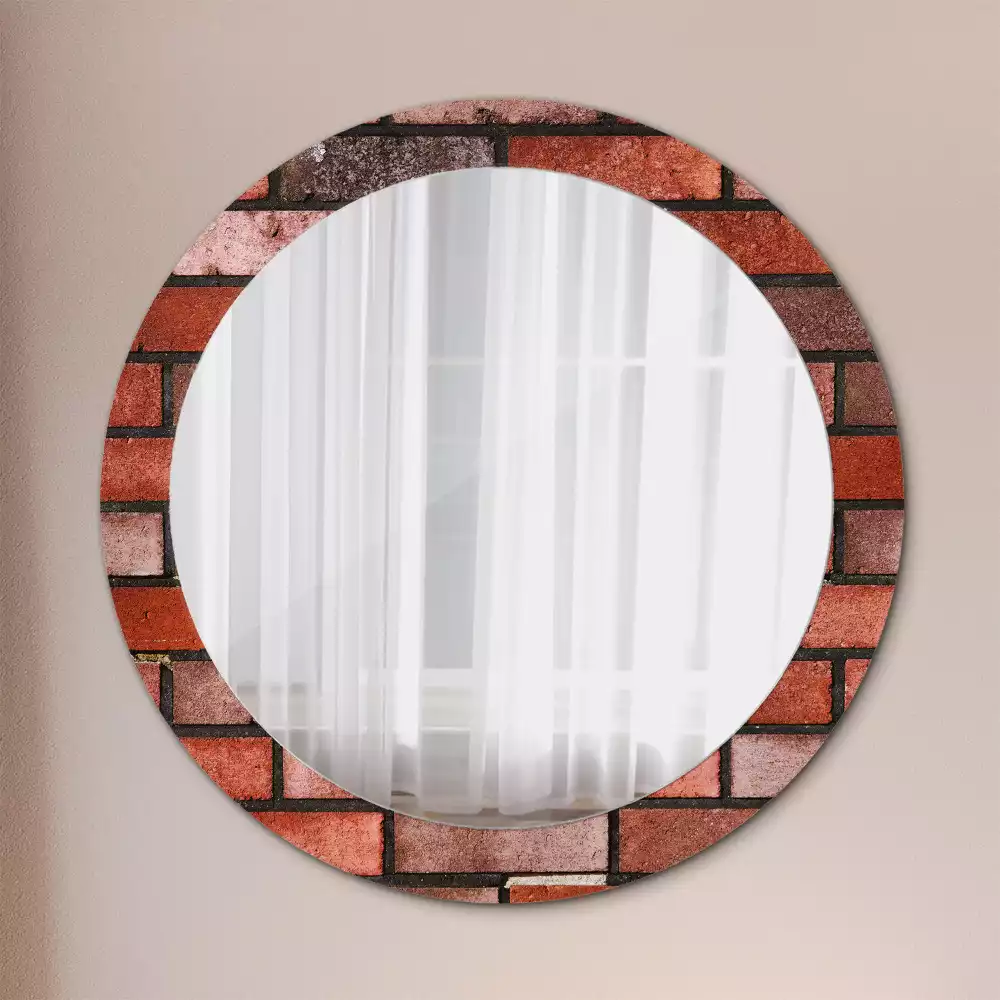 Miroir rond cadre avec impression Brique rouge