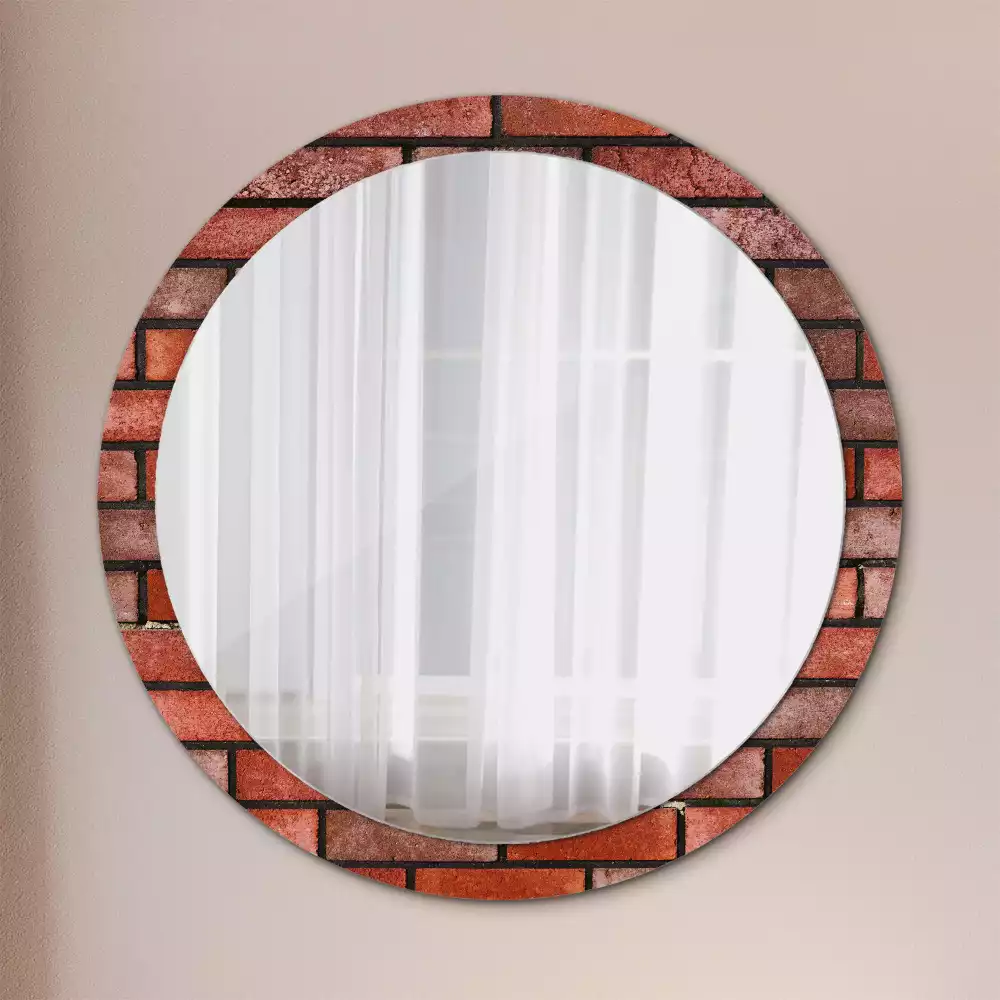 Miroir rond cadre avec impression Brique rouge
