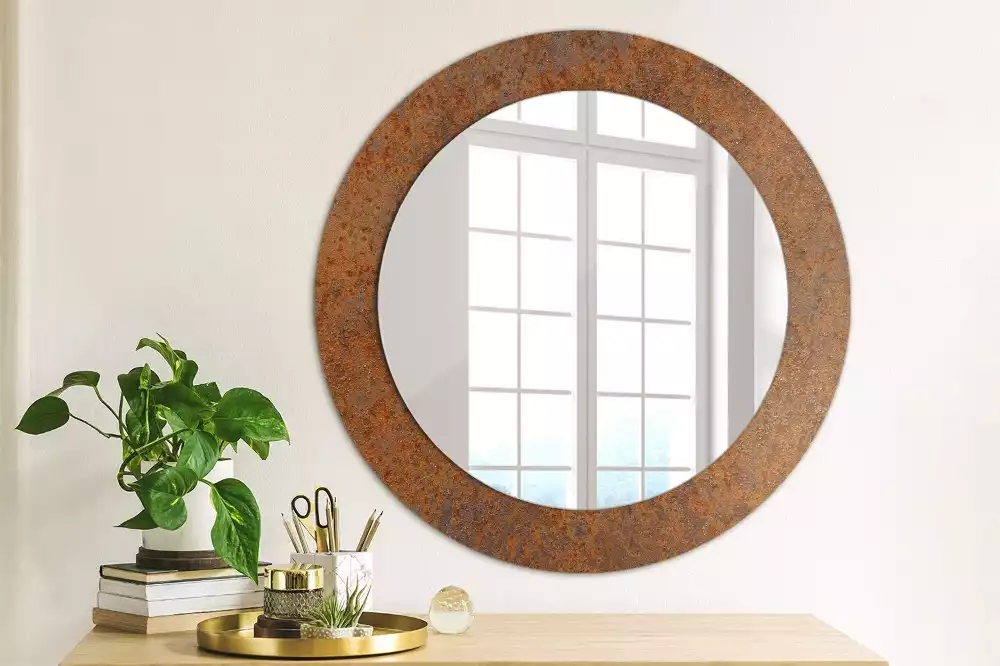 Miroir rond avec décoration Métal rouillé