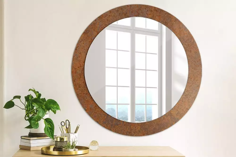 Miroir rond avec décoration Métal rouillé