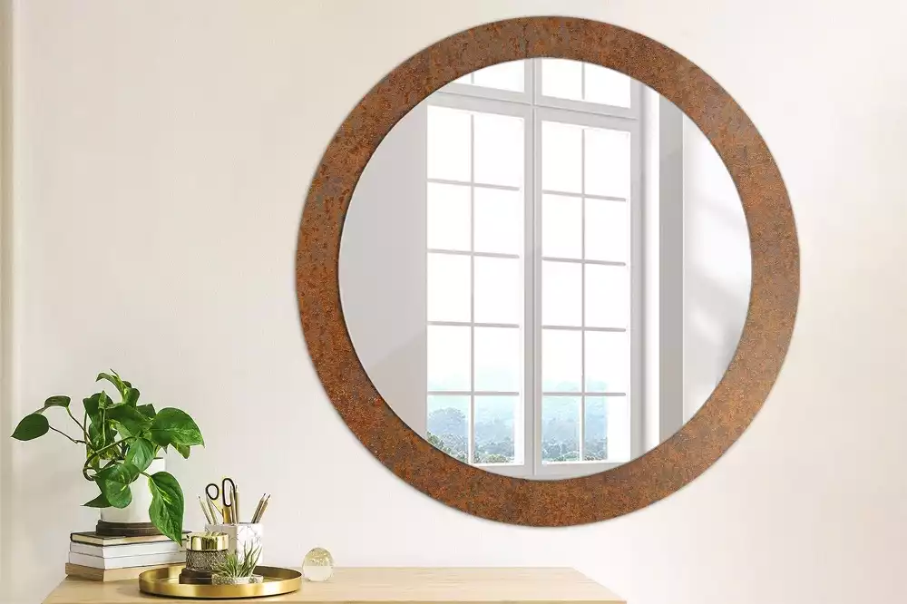 Miroir rond avec décoration Métal rouillé
