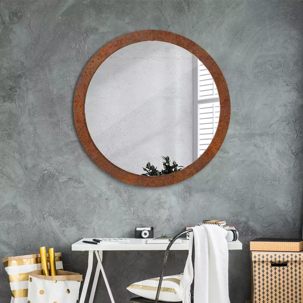 Miroir rond avec décoration Métal rouillé