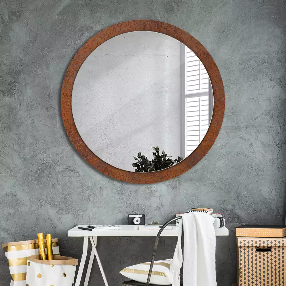 Miroir rond avec décoration Métal rouillé