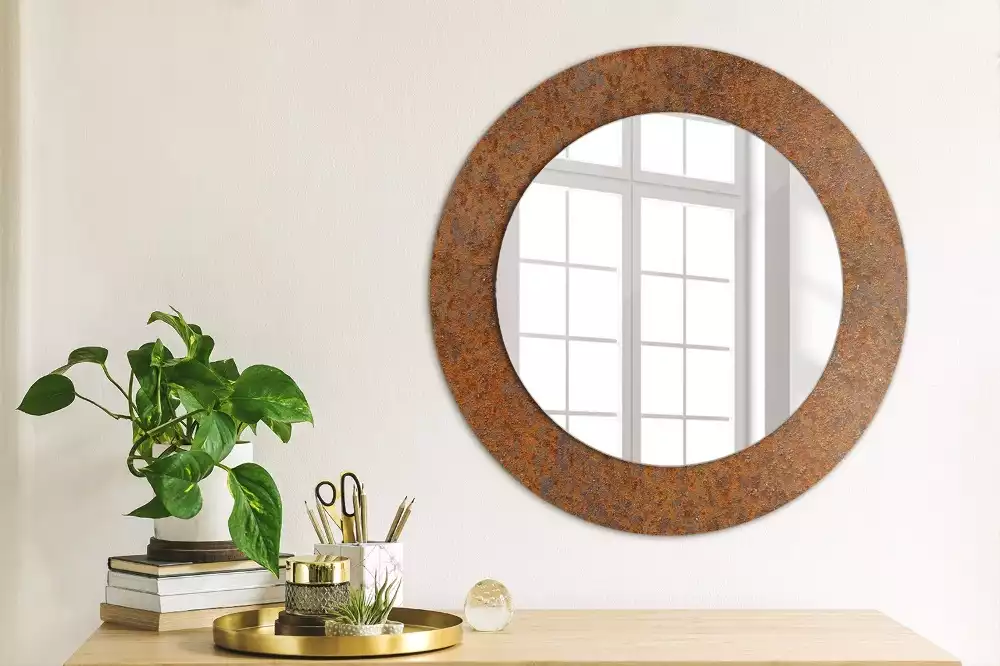 Miroir rond avec décoration Métal rouillé