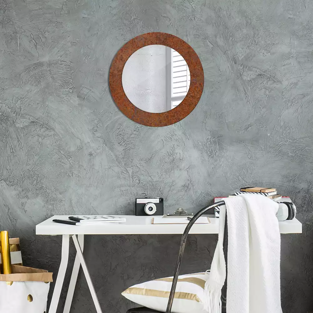 Miroir rond avec décoration Métal rouillé