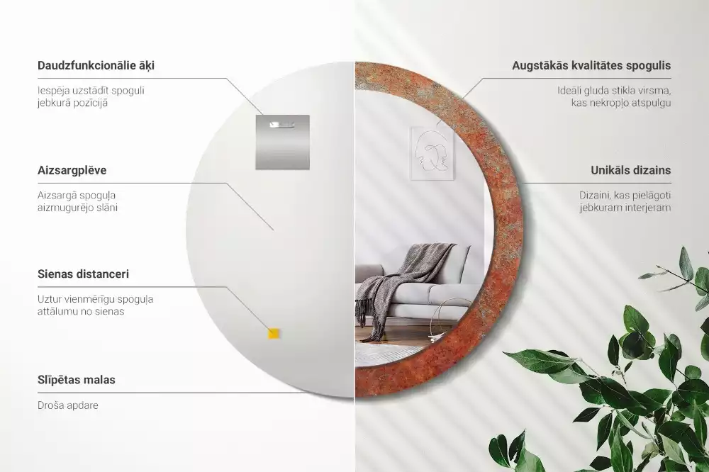 Miroir rond imprimé Métal rouillé