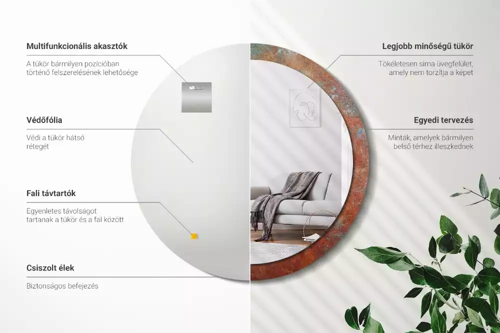 Miroir rond imprimé Métal rouillé