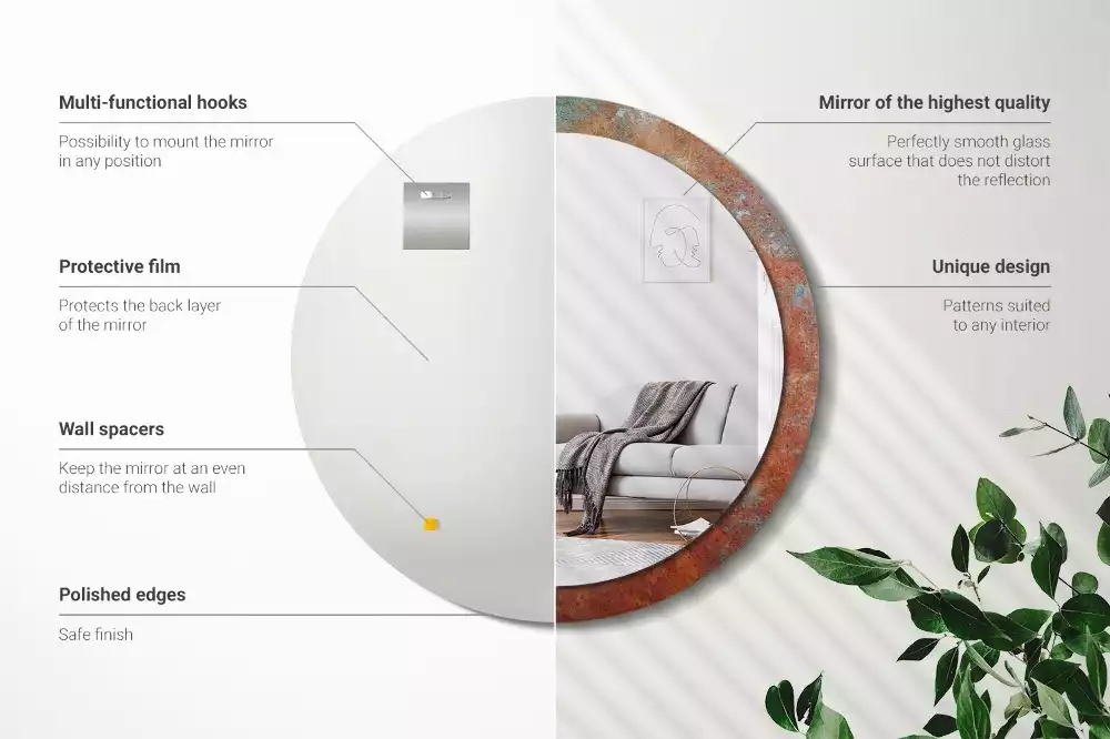 Miroir rond imprimé Métal rouillé