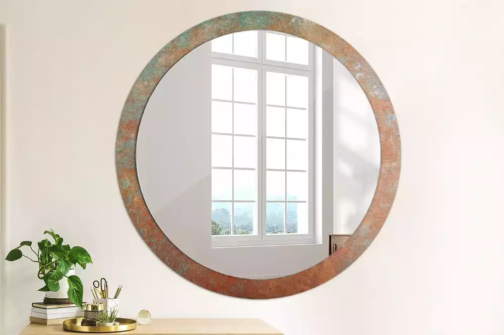 Miroir rond imprimé Métal rouillé