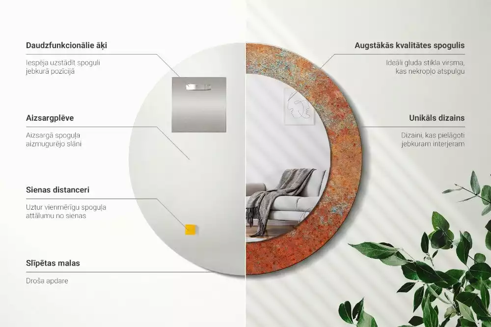 Miroir rond imprimé Métal rouillé