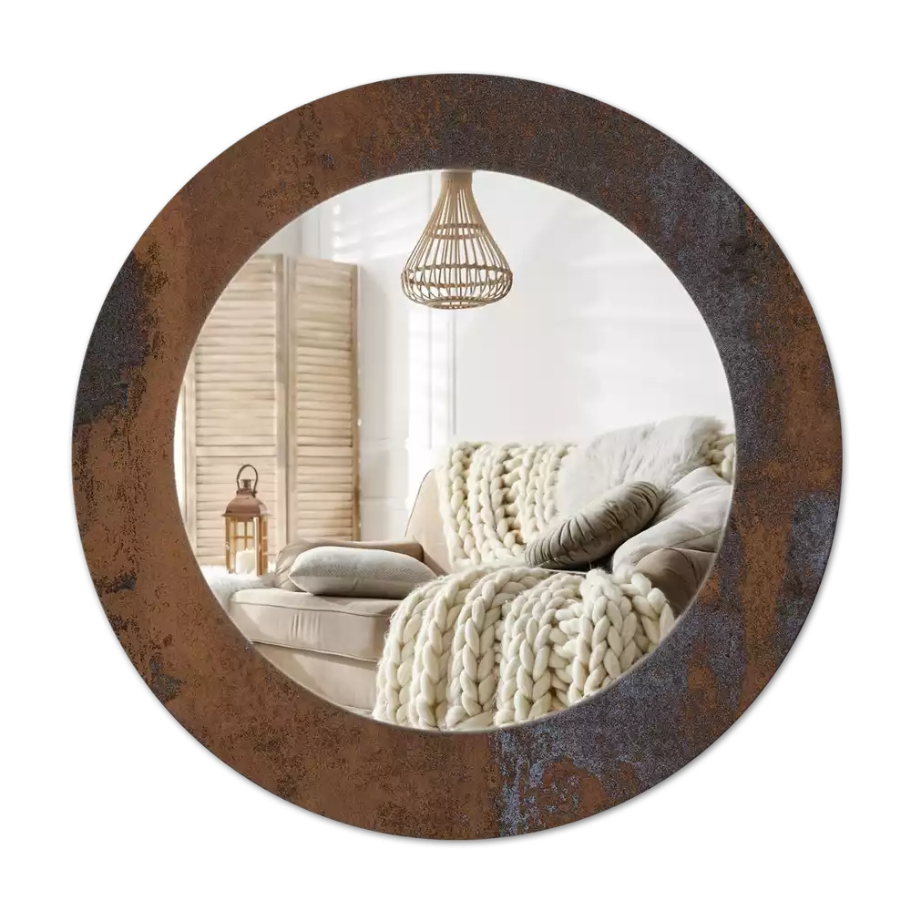 Miroir rond cadre avec impression Métallique rustique