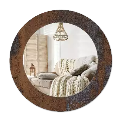Miroir rond cadre avec impression Métallique rustique