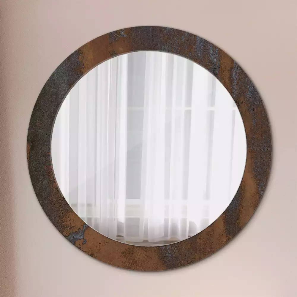 Miroir rond cadre avec impression Métallique rustique