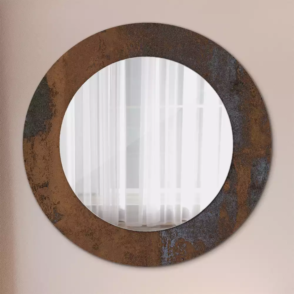 Miroir rond cadre avec impression Métallique rustique