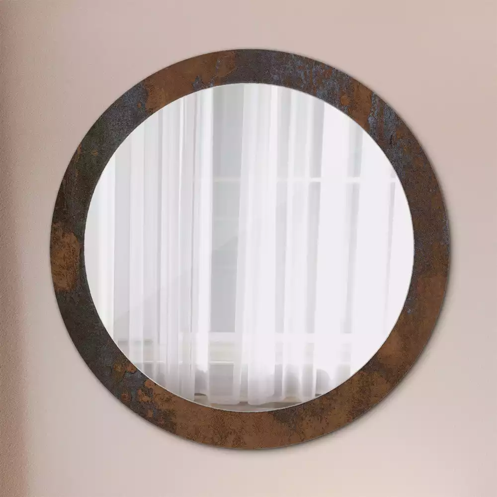 Miroir rond cadre avec impression Métallique rustique