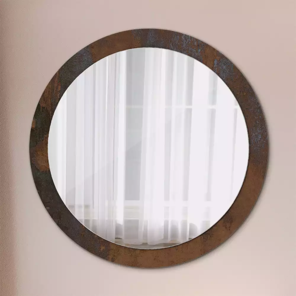Miroir rond cadre avec impression Métallique rustique