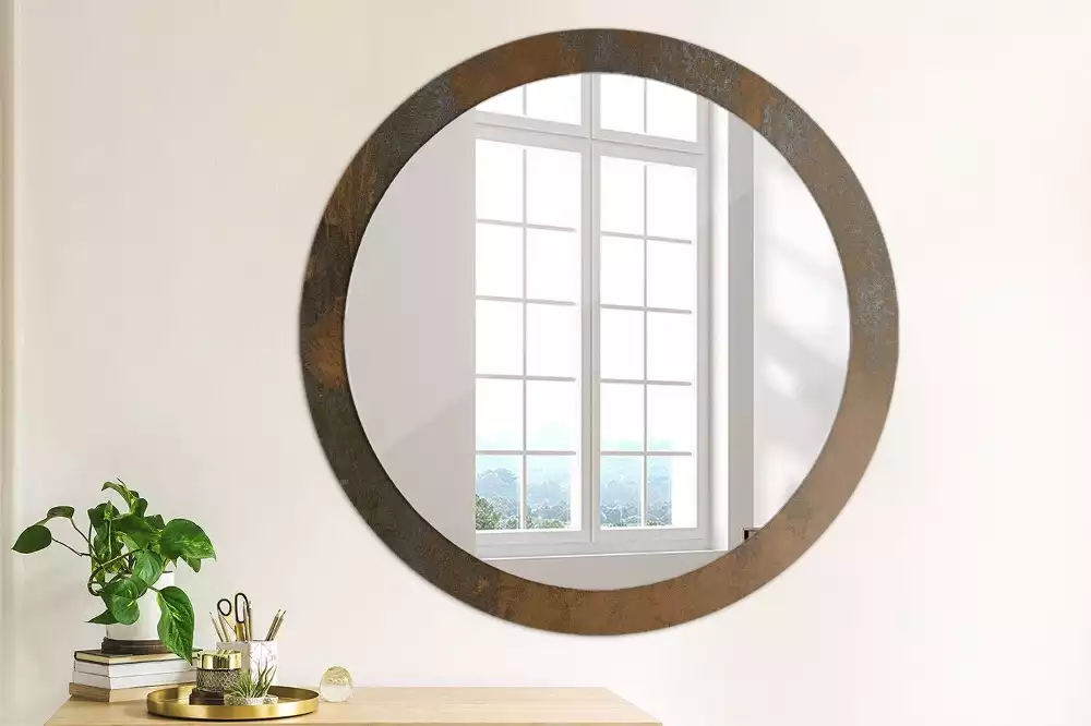 Miroir rond cadre avec impression Métallique rustique