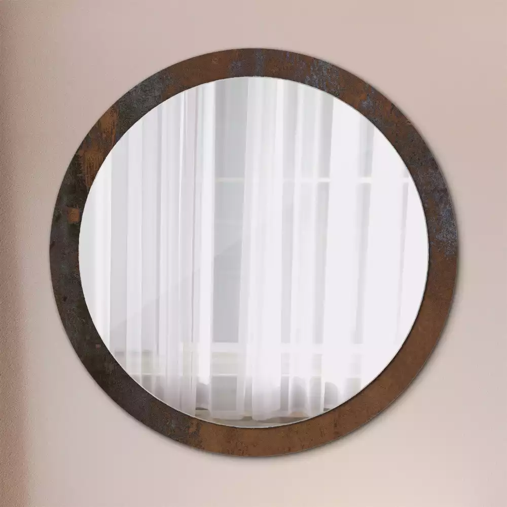 Miroir rond cadre avec impression Métallique rustique