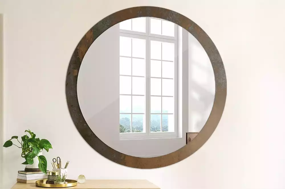 Miroir rond cadre avec impression Métallique rustique