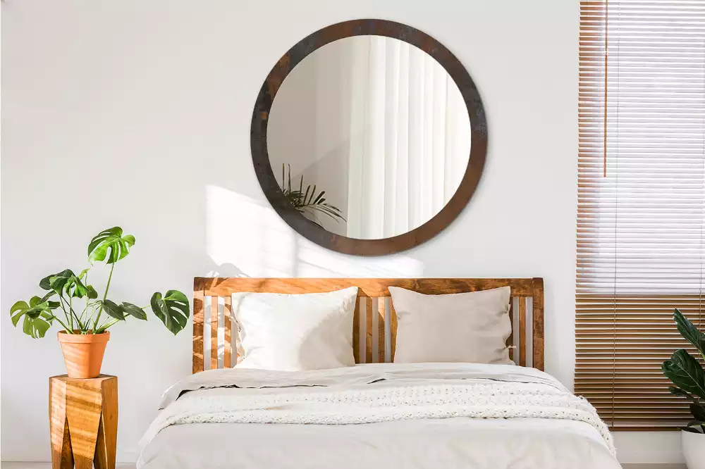Miroir rond cadre avec impression Métallique rustique