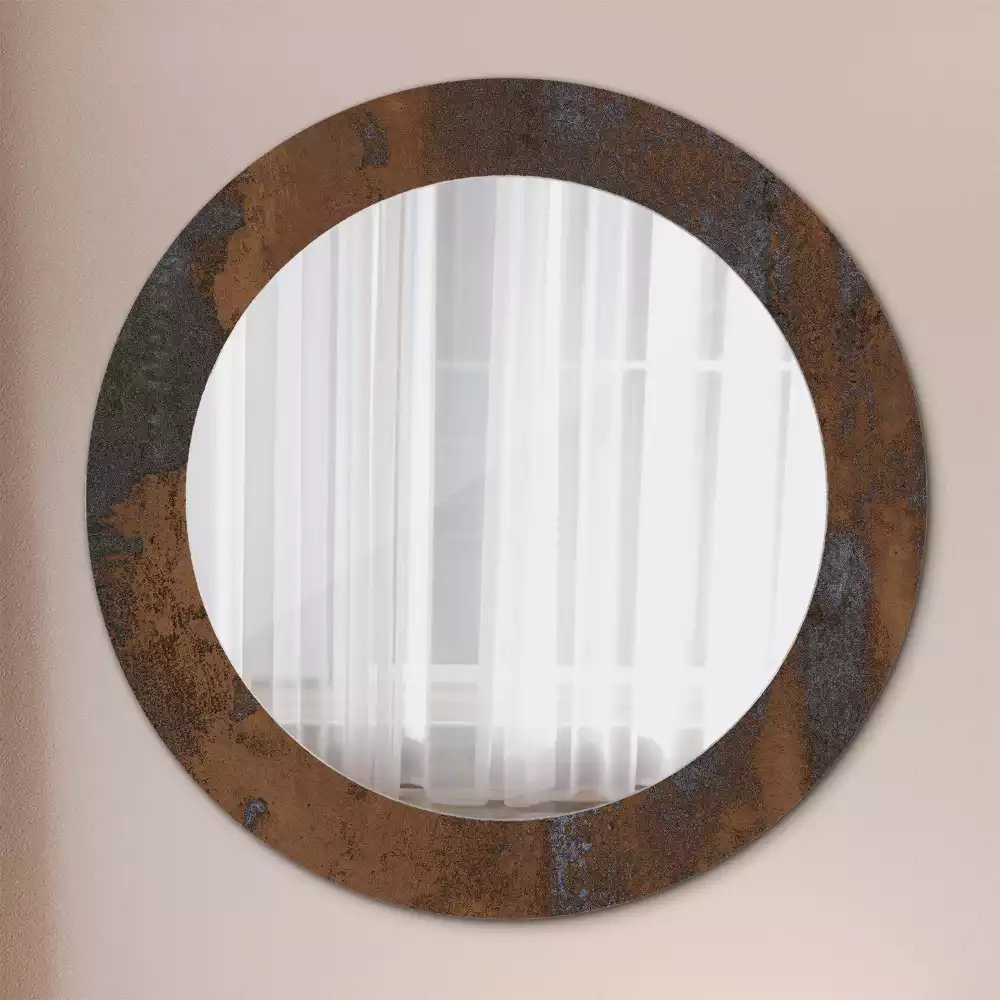 Miroir rond cadre avec impression Métallique rustique