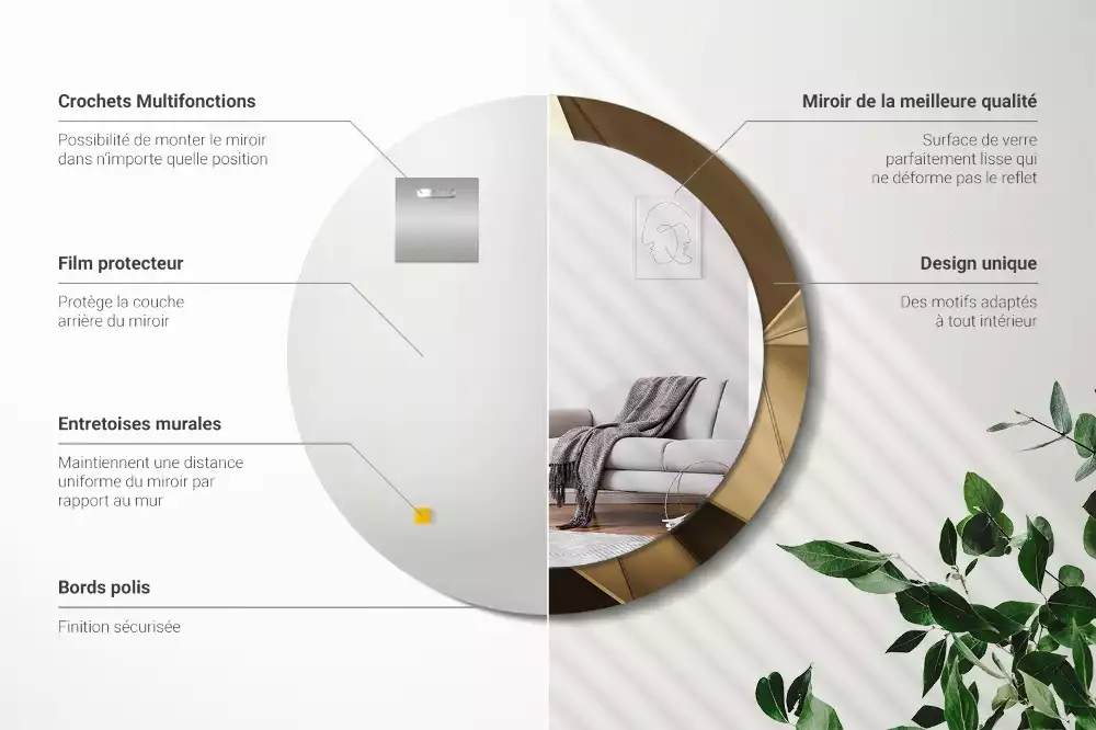 Miroir rond cadre avec impression Abstraction moderne