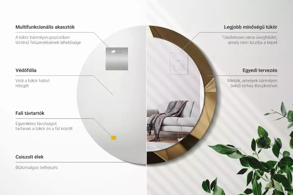 Miroir rond cadre avec impression Abstraction moderne