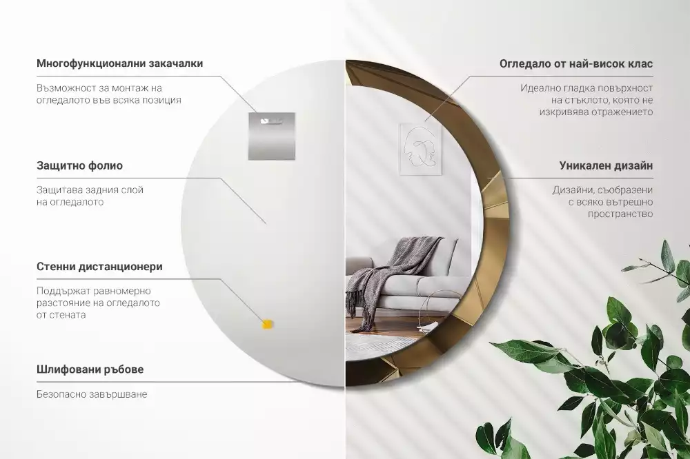 Miroir rond cadre avec impression Abstraction moderne