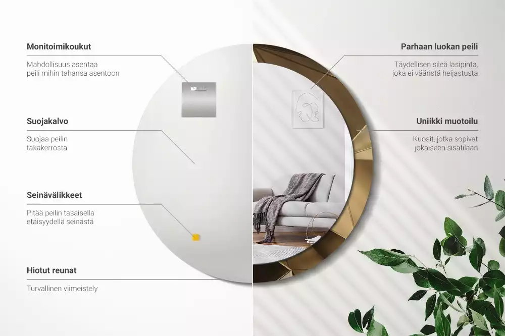 Miroir rond cadre avec impression Abstraction moderne