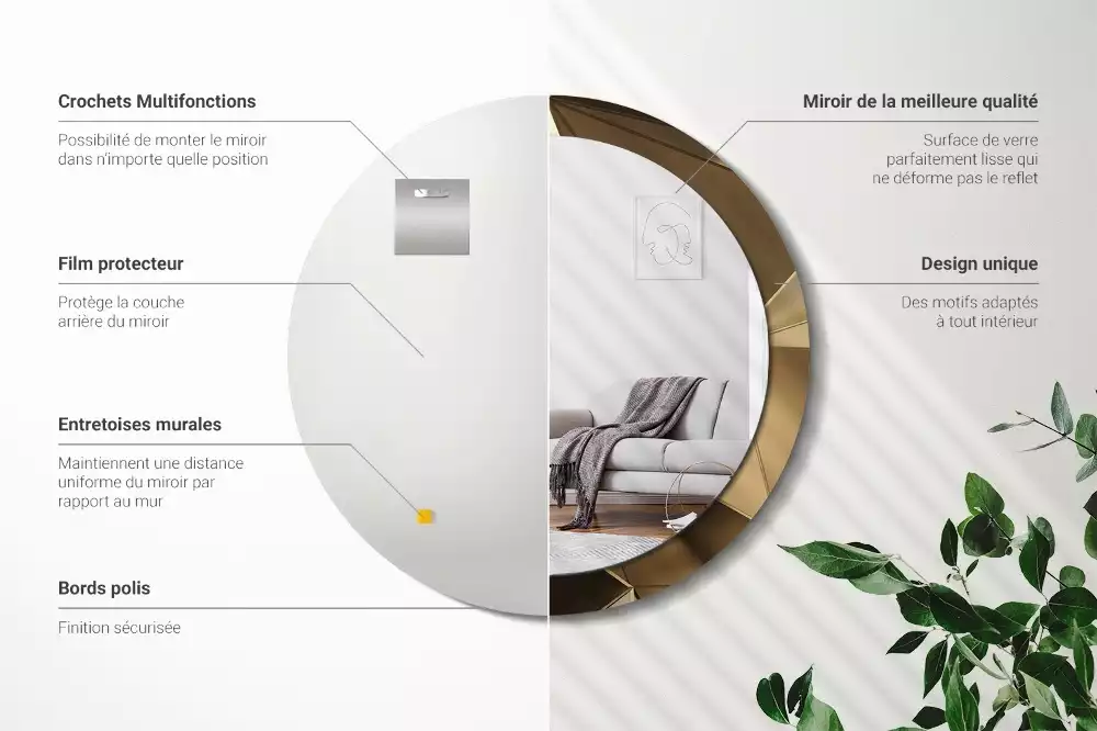 Miroir rond cadre avec impression Abstraction moderne