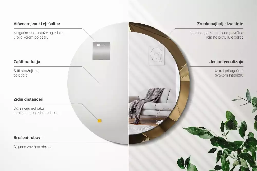 Miroir rond cadre avec impression Abstraction moderne