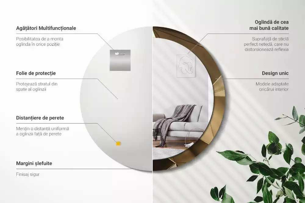 Miroir rond cadre avec impression Abstraction moderne