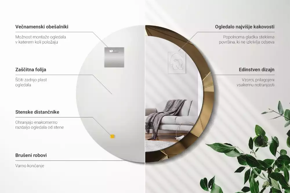 Miroir rond cadre avec impression Abstraction moderne