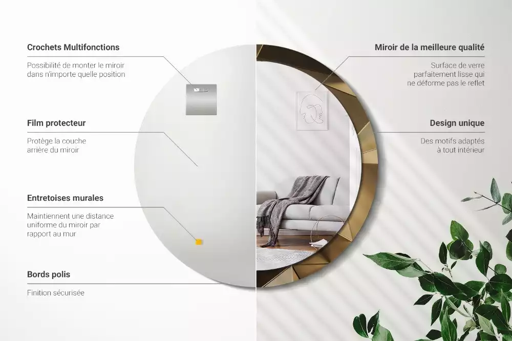 Miroir rond cadre avec impression Abstraction moderne