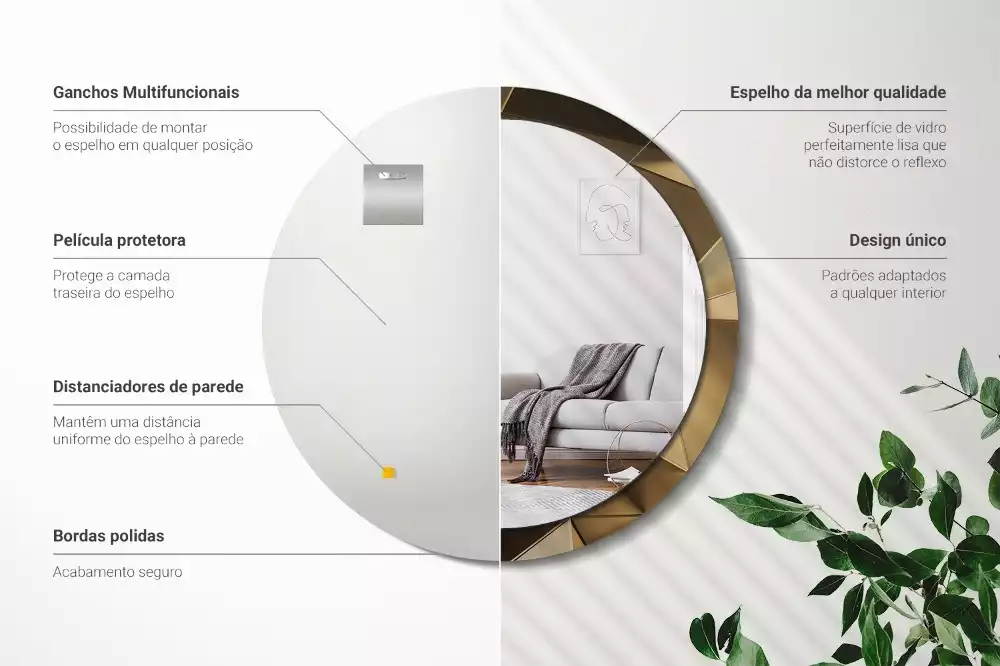 Miroir rond cadre avec impression Abstraction moderne